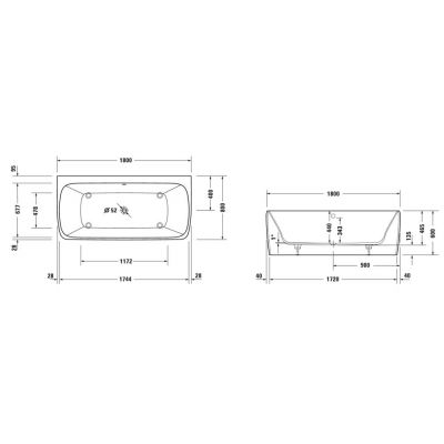 Wanna przyścienna 180x80 cm prostokątna biała 700615000000000 Duravit Qatego