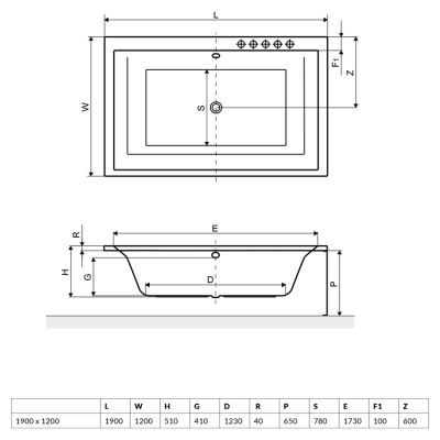 Wanna prostokątna 190x120 cm WAEXCRO19WH Excellent Crown Lux