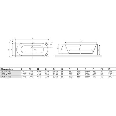 Wanna prostokątna 170x75 cm WAEXOCE17WHS Excellent Oceana