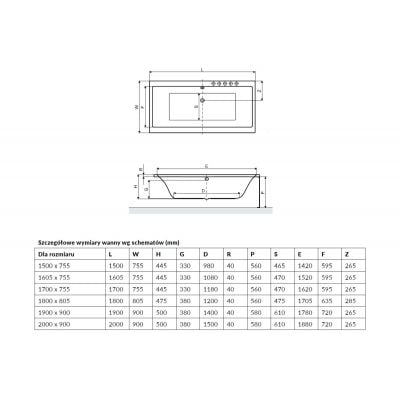 Wanna prostokątna 200x90 cm WAEXPRY20WH Excellent Pryzmat