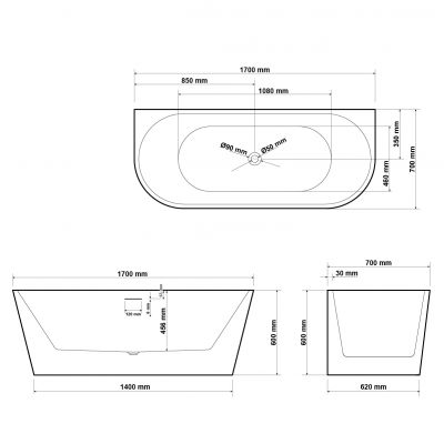 Wanna przyścienna 170x70 cm owalna biała HGR11000012 Hagser Ilsa