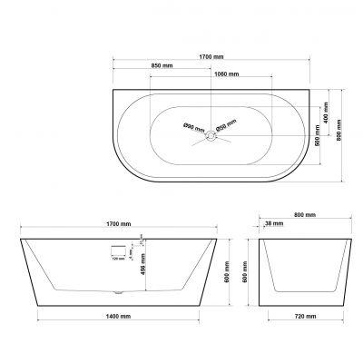 Wanna przyścienna 170x80 cm owalna biała HGR12000012 Hagser Ilsa