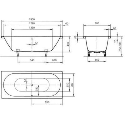 Wanna prostokątna 190x90 cm biała 291500013001 Kaldewei Classic Duo