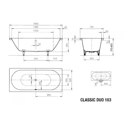 Wanna prostokątna 160x70 cm biała 290300013001 Kaldewei Classic Duo