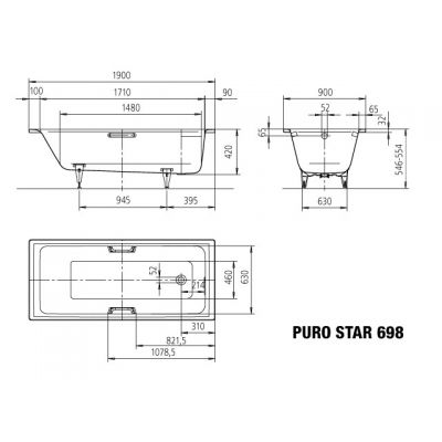 Wanna prostokątna 190x90 cm biała 259800011001 Kaldewei Puro Star