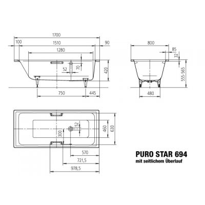Wanna prostokątna 170x80 cm biała 259400011001 Kaldewei Puro Star