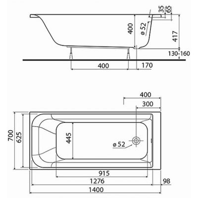 Wanna prostokątna 140x70 cm biały XWP1640000 Koło Rekord