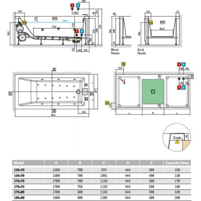 Wanna z hydromasażem 180x80 cm prostokątna C2418080PCA2I Novellini Calos