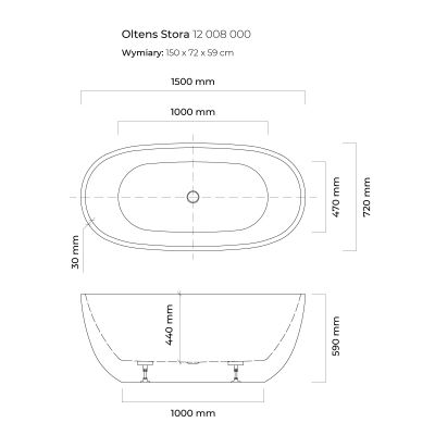 Wanna wolnostojąca 150x72 cm owalna biała 12008000 Oltens Stora