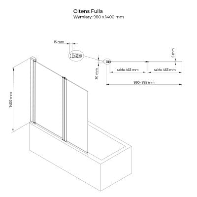 Parawan nawannowy 98 cm 2-częściowy chrom połysk/szkło przezroczyste 23204100 Oltens Fulla