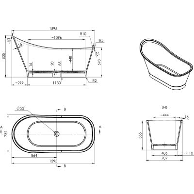 Wanna wolnostojąca 159.5x73.2 cm VENEZIA159BM Omnires M+