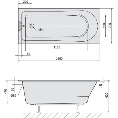 Wanna prostokątna Slim 150x70 cm 85111S Polysan Lisa