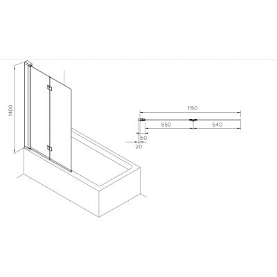 Parawan nawannowy 115 cm 2-częściowy chrom połysk/szkło przezroczyste AM4111512M Roca Capital