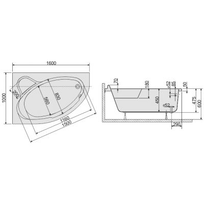 Wanna narożna 160x100 cm lewa biała 610060034001000 Sanplast Comfort