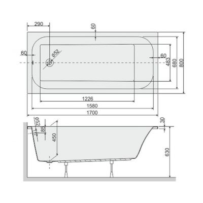 Wanna prostokątna 170x80 cm 610040026001000 Sanplast Free Line