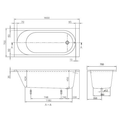 Wanna prostokątna 160x70 cm UBA160CAS2V01 Villeroy & Boch O.Novo