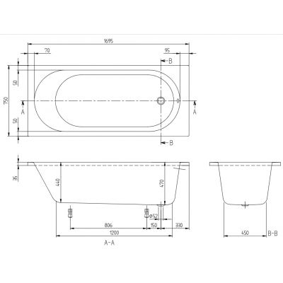Wanna prostokątna 169.5x75 cm UBA170CAS2V01 Villeroy & Boch O.Novo