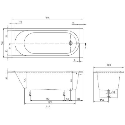 Wanna prostokątna 169.5x70 cm biały UBA177CAS2V01 Villeroy & Boch O.Novo