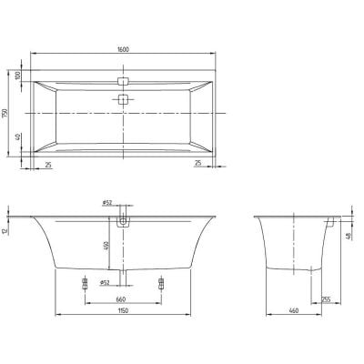 Wanna prostokątna 160x75 cm biała UAP160SQE2B1V01 Villeroy & Boch Squaro Edge 12