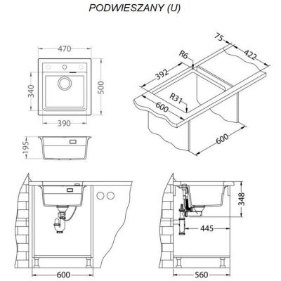 Zlewozmywak granitowy 50x47 cm 1131990 Alveus Atrox
