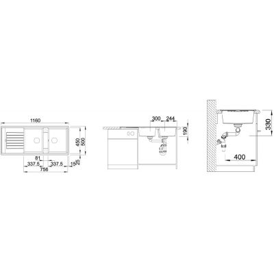 Zlewozmywak granitowy 116x50 cm 515602 Blanco Zia 8 S