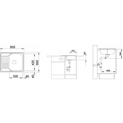 Zlewozmywak stalowy 60.5x50 cm 516524 Blanco Tipo 45 S Mini