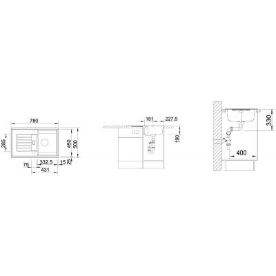 Zlewozmywak granitowy 78x50 cm czarny 526013 Blanco Zia 45 S