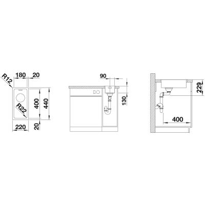 Zlewozmywak stalowy 44x22 cm 522951 Blanco Andano 180-IF