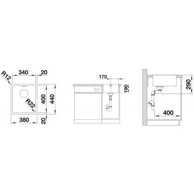 Zlewozmywak stalowy 44x38 cm 522953 Blanco Andano 340-IF