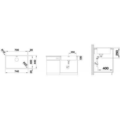 Zlewozmywak stalowy 74x44 cm 522969 Blanco Andano 700-IF