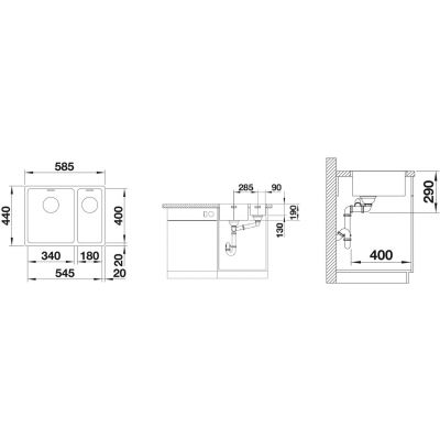 Zlewozmywak stalowy 58.5x44 cm 522973 Blanco Andano
