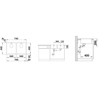 Zlewozmywak stalowy 74.5x44 cm 522981 Blanco Andano 340/340-IF