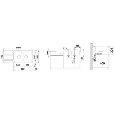 Zlewozmywak stalowy 116x50 cm 523376 Blanco Dinas 8 S