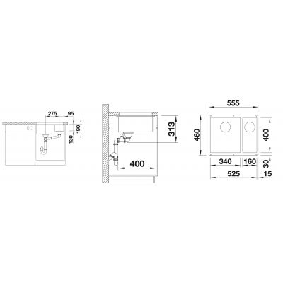 Zlewozmywak granitowy 52.5x40 cm brązowy 523557 Blanco Subline 340/160-U