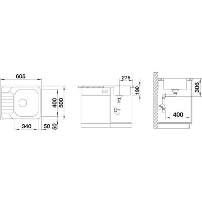 Zlewozmywak stalowy 60.5x50 cm 525122 Blanco Dinas 45 S