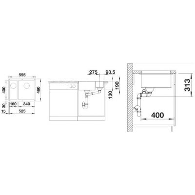 Zlewozmywak granitowy 52.5x40 cm czarny 527818 Blanco Subline 340/160-U