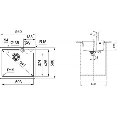 Zlewozmywak granitowy 56x50 cm szary/grafitowy/onyx 1140687259 Franke Urban