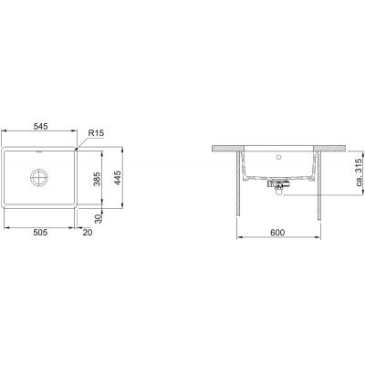 Zlewozmywak ceramiczny 50.5x38.5 cm 1260442605 Franke Kubus