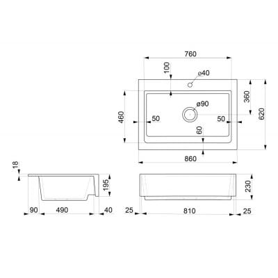 Zlewozmywak ceramiczny 86x62 cm biały 50186 Sapho Arya