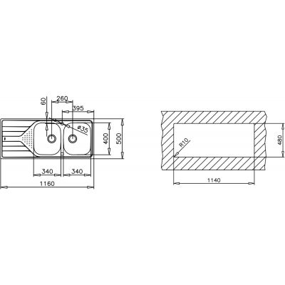 Zlewozmywak stalowy 116x50 cm 115170006 Teka Universe