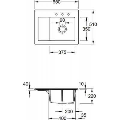 Zlewozmywak ceramiczny 65x51 cm czarny 331301R7 Villeroy & Boch Subway